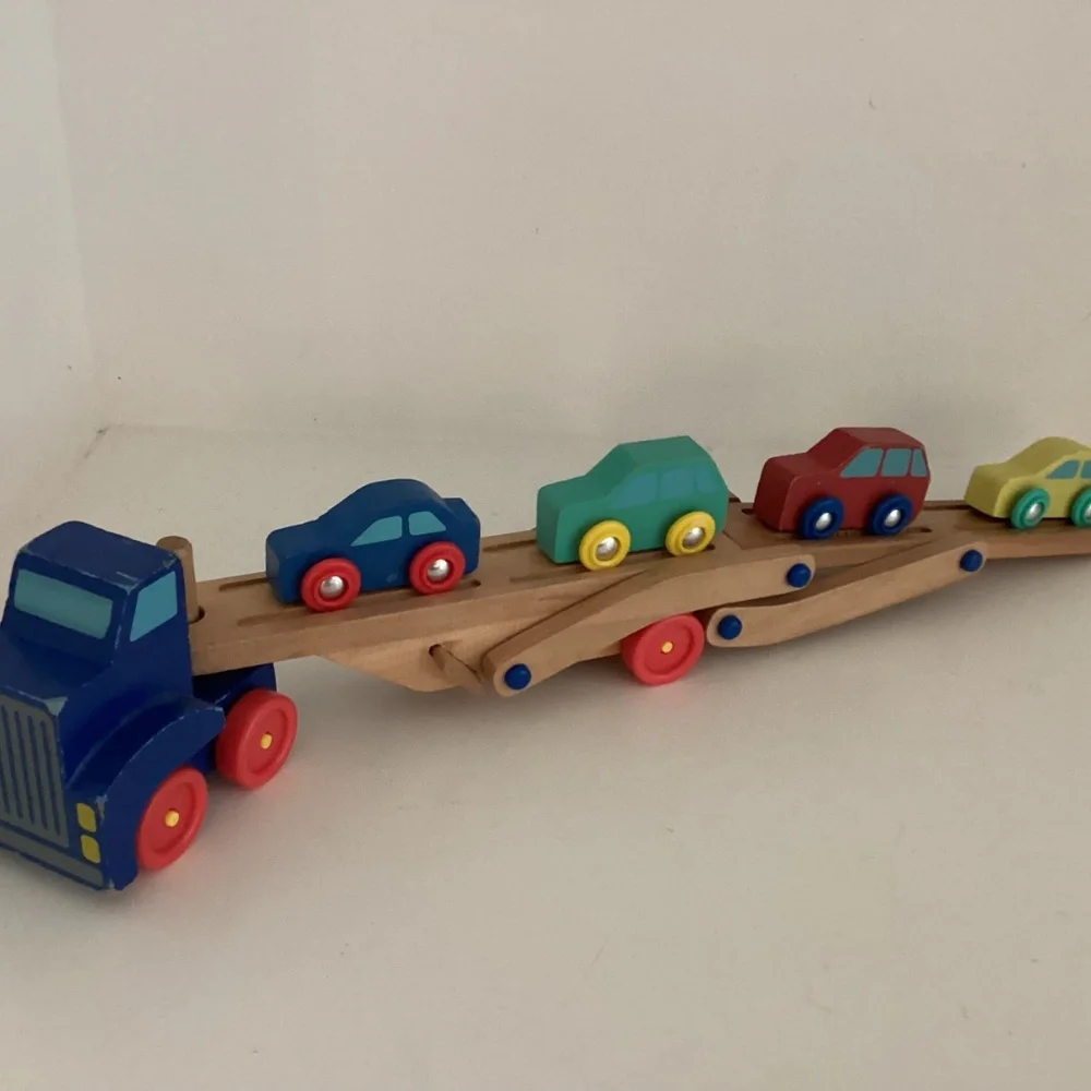 Melissa & Doug Car Carrier Truck and Cars Wooden Toy Set With 1 Truck and 4 Cars